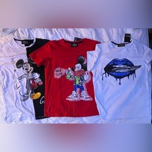 NWT. Bundle of 3 Authentic Urban, Mickey Mouse, Blue Lips Shirts. Size XL.
